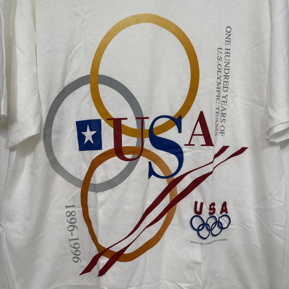 VINTAGE Authentic 100 Years Of U.S Olympic Team Shirt 1896-1996 XL Single Stitch - Picture 2 of 7